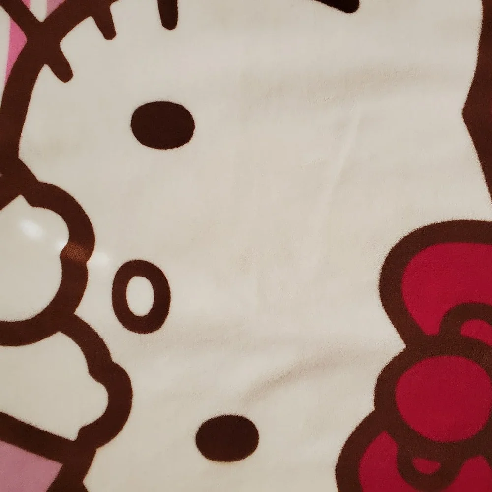Hello kitty sanrio Brown‎ fleece pink Striped print blanket I Love You Vintage